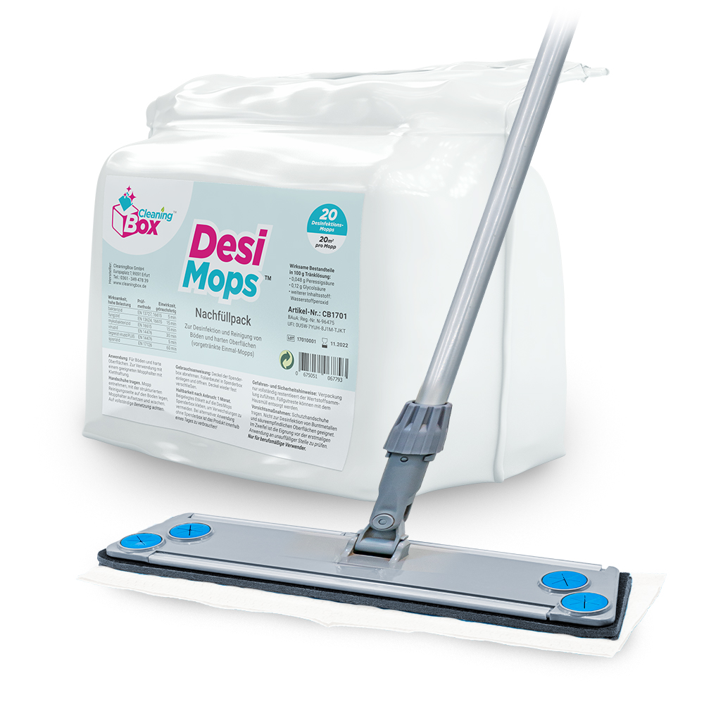 DesiMop_CB1701_V1 CleaningBox DesiMops, 42x13 cm, blau, Nachfüllpack 5 Stück