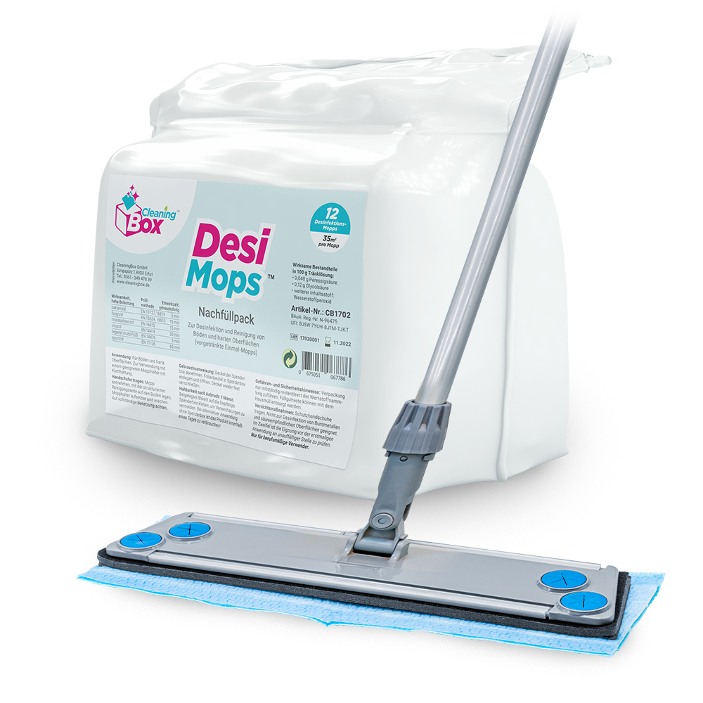 DesiMop_CB1702_V1 CleaningBox DesiMops, 42x13 cm, blau, Nachfüllpack 100 Stück
