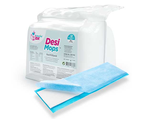DesiMops_35qm_EcoBag1_v2 CleaningBox DesiMops, 42x13 cm, blau, Nachfüllpack 100 Stück